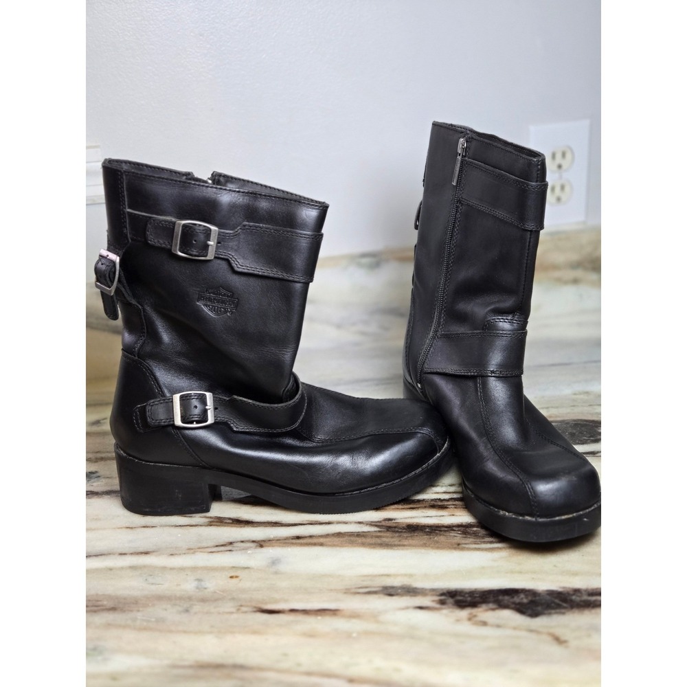 Harley Davidson Womens Black Leather Engineer Motorcycle Boots 83543 Size 9.5‎